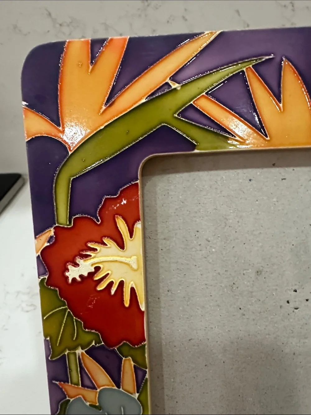 Colorful Floral Ceramic Photo Frame - Purple, Red & Yellow